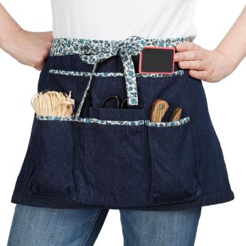 Short, denim blue pruning apron with a belt and 7 pockets, 100% cotton - Universal size