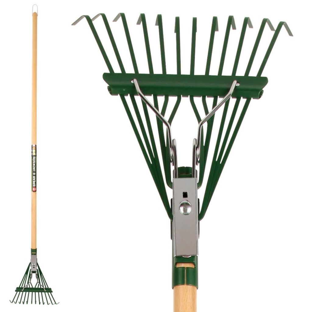 Narrow lawn rake with 12 flat tines by Spear & Jackson